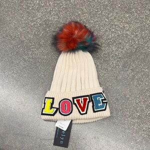 Jocelyn Cream Knit Hat with Colorful Pom Pom